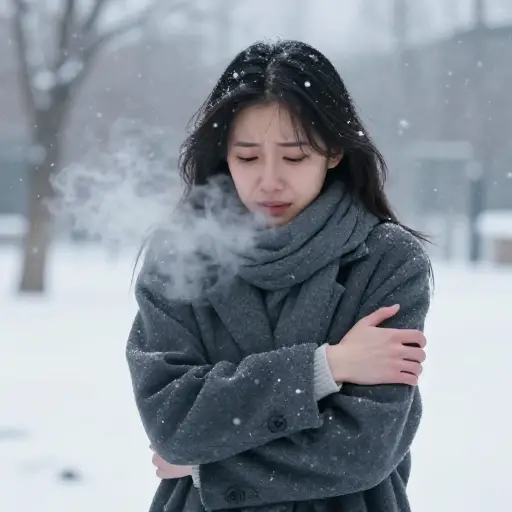 她冷得发抖。