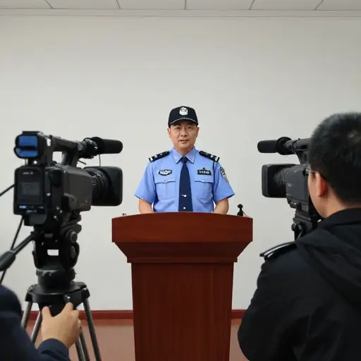 警方发言人在新闻发布会上向媒体发表了讲话。