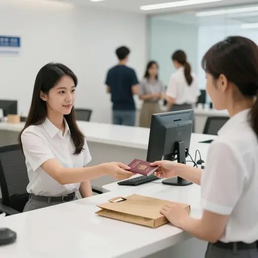 她正在大使馆申请学生签证。