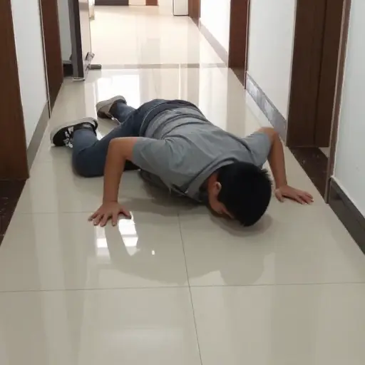 如果你不小心，可能会在光滑的地面上脸朝下摔倒。