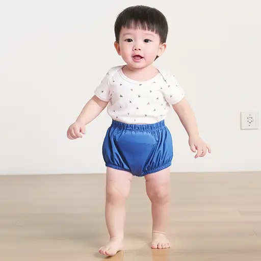宝宝刚学会走路时经常摔跤，所以他裤子后面有个保护小屁股的垫子。