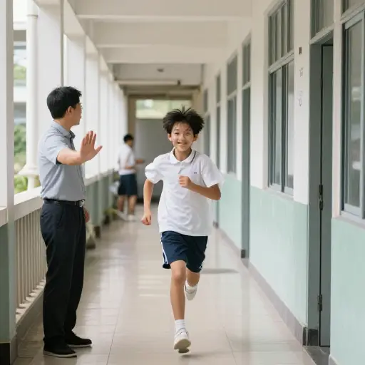 你不能在走廊里跑，这是违反规定的。