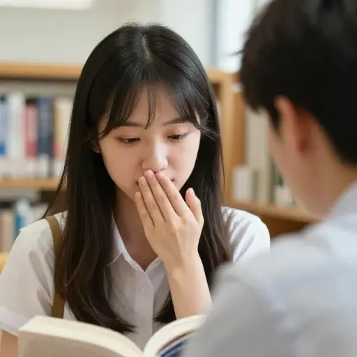 她低声回应，以免打扰他人。