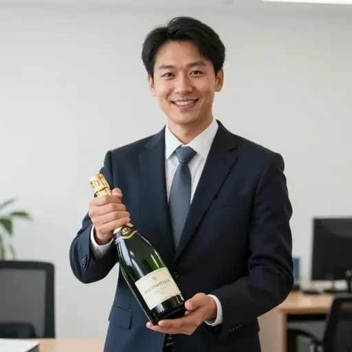请收下这瓶香槟，是经理的一点心意。