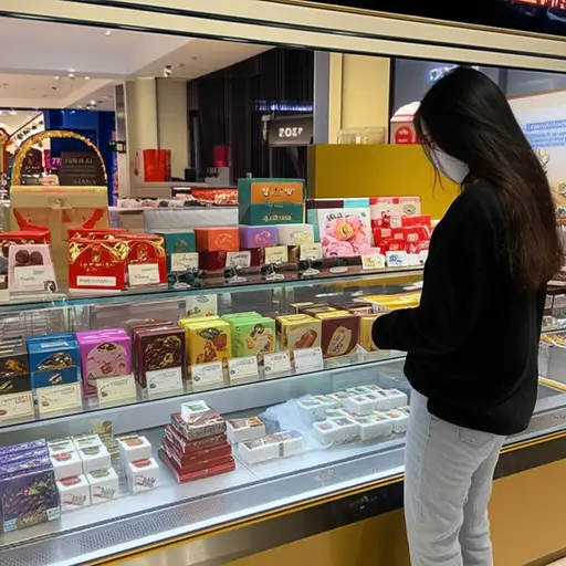 商场里的巧克力专柜对她来说是难以抗拒的诱惑。