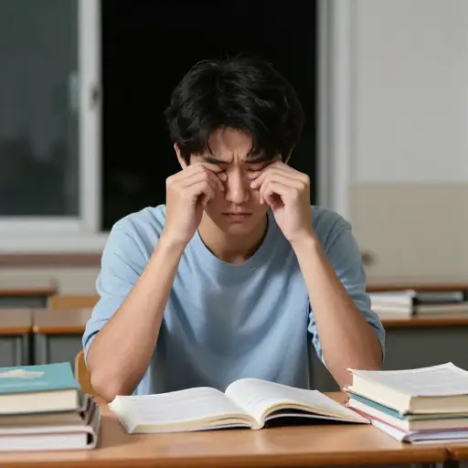 他为考试担心，度过了一个不眠之夜。