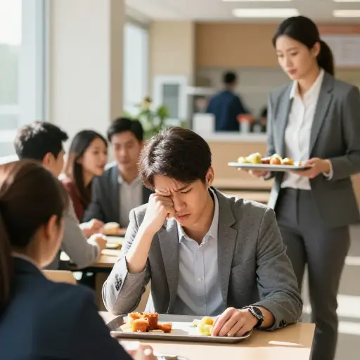 实习那阵子他没完没了地抱怨食堂的饭菜，同事都躲着他。