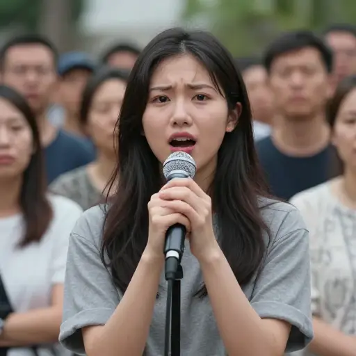 她在公共场合唱歌感到紧张。