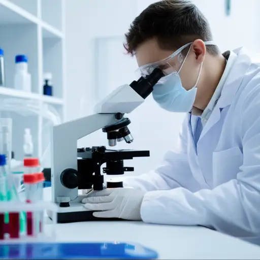医生检查了他的血液样本。