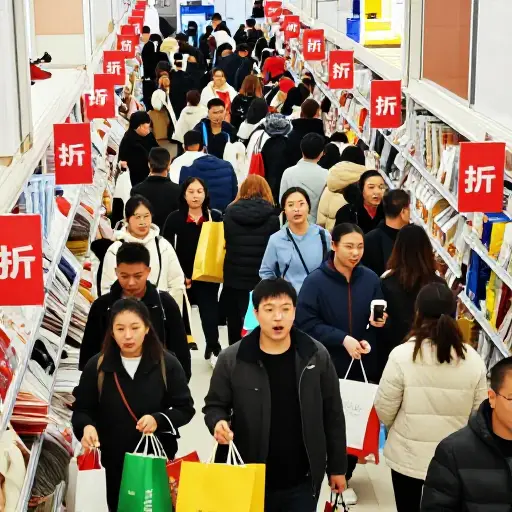 他们在打折季疯狂购物。