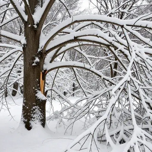 雪的重量压断了树枝。