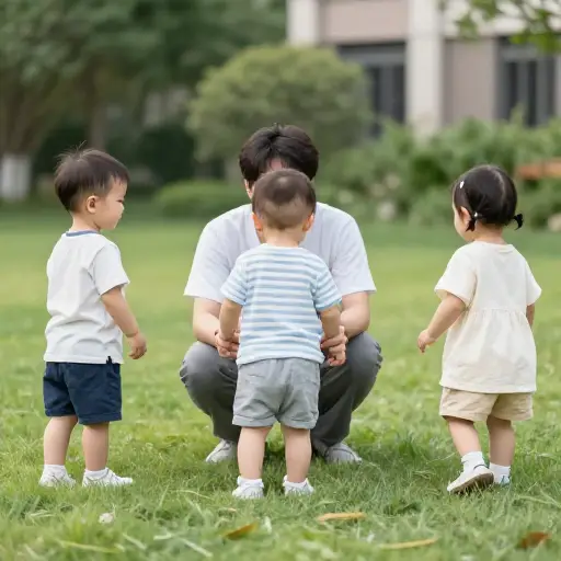 我正在照看三个刚学会走路的孩子。