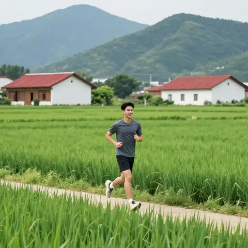 环绕田野的美丽乡村能产生一种幸福感，使锻炼更加愉快。