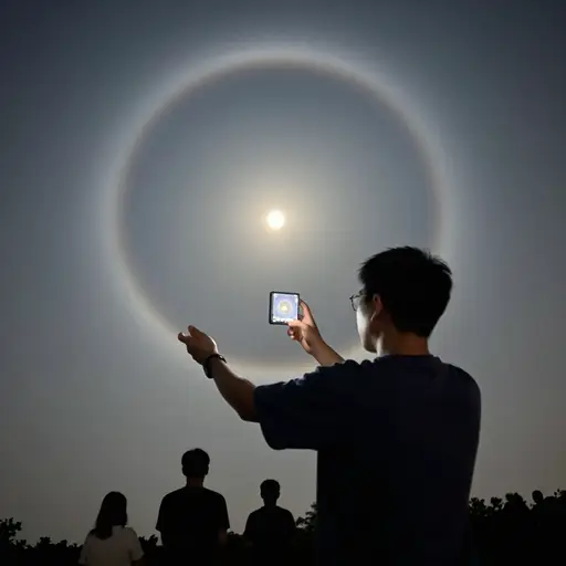 我们看到月亮周围有一圈光环。