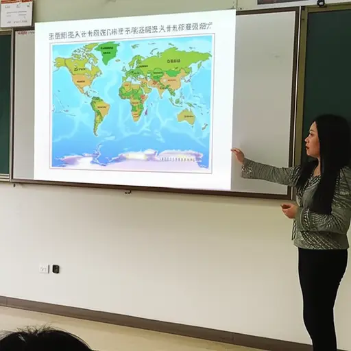 老师用幻灯片展示了一张世界地图。