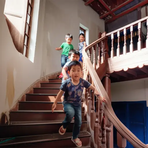 孩子们喜欢在这座老房子的木楼梯上跑上跑下。