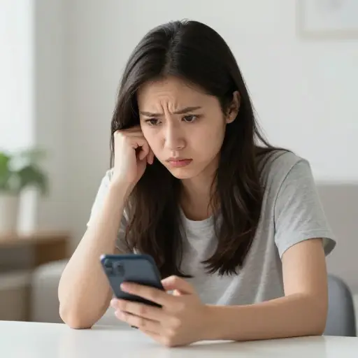 她读消息时露出了困惑的表情。