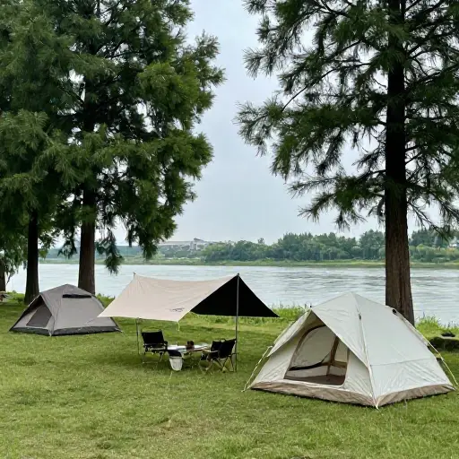 他们在旅行中在一条河附近露营。