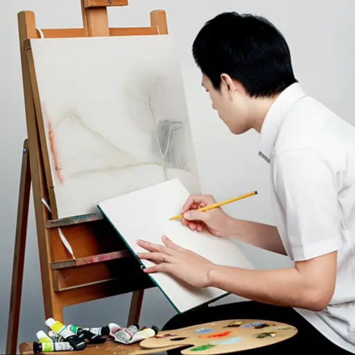 他画了几张素描来构思这幅油画的布局。