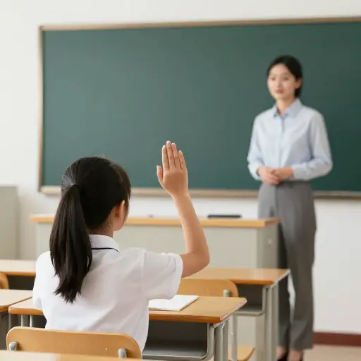 学生举手向老师询问作业的具体要求。