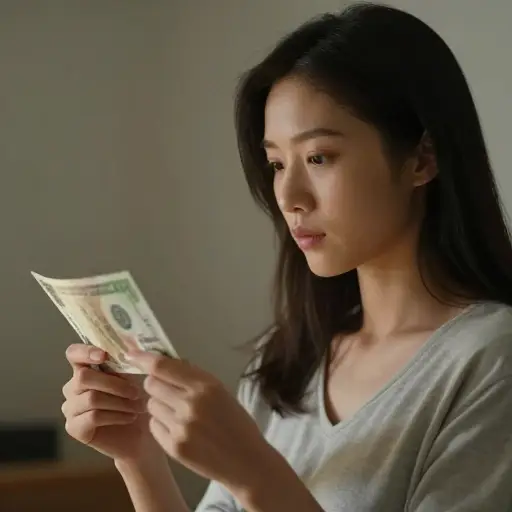她把纸币举到灯光下仔细检查。