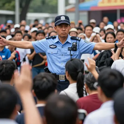 警察奋力阻止人群向前涌。