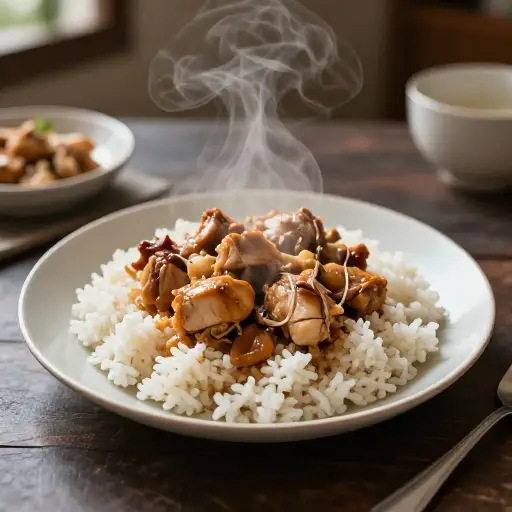 主菜是鸡肉和米饭。