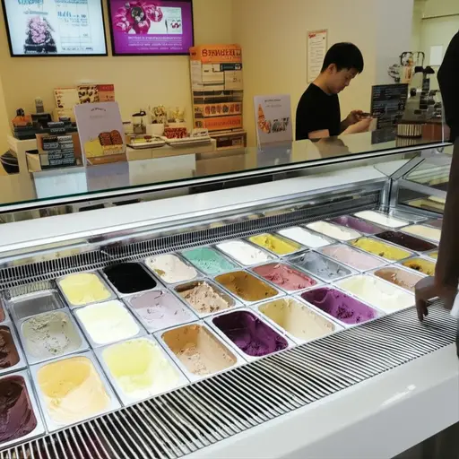 商店里有几十种不同口味的冰淇淋可供选择。