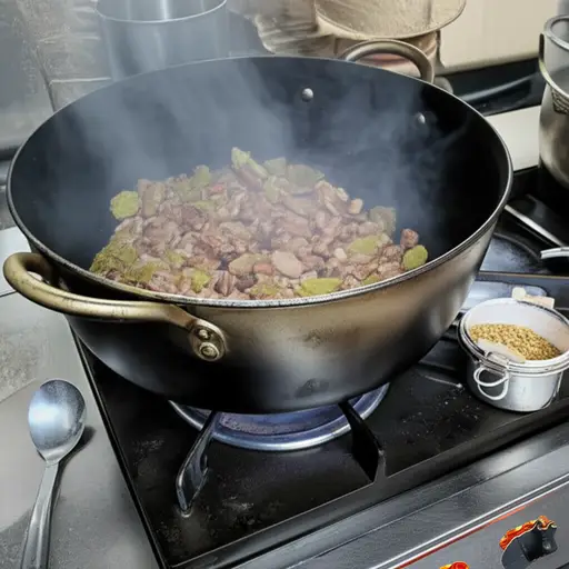 我在炖肉时加了一点肉豆蔻皮粉来提味。