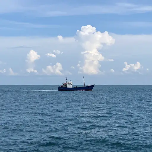 渔船远离陆地，在海上航行了三天。