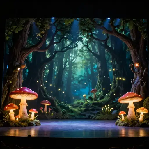 布景设计师为这部戏剧创造了一个魔法森林。