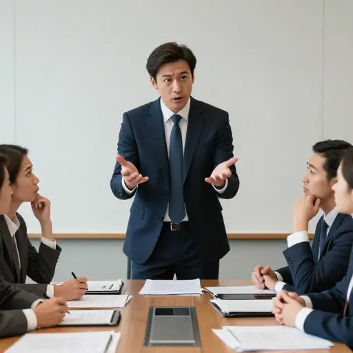 他在会议上的行为不当。
