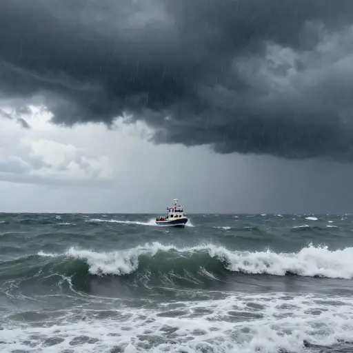 在暴风雨中，船被吹离了航线。