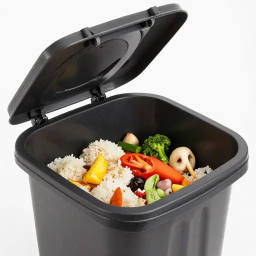 把剩饭剩菜放进厨余垃圾桶。