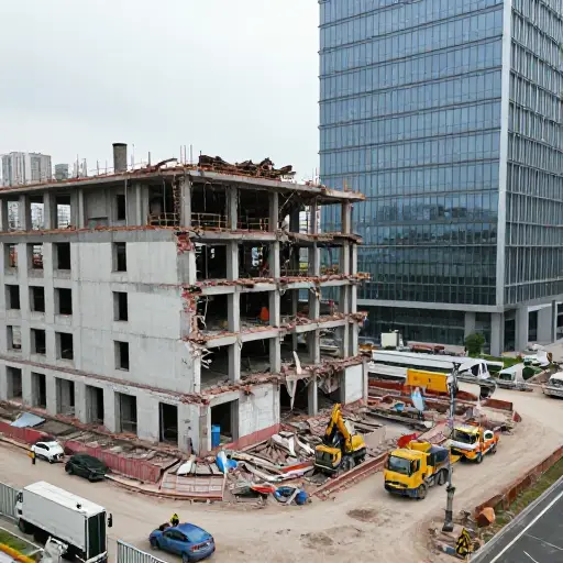 他们拆除了旧工厂，为现代化的办公楼让路。