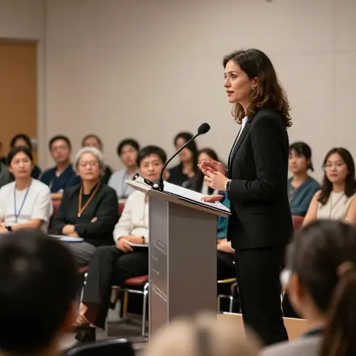 她极其出色地发表了演讲，吸引了所有观众。