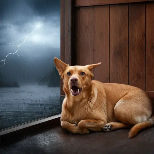 狗在暴风雨中害怕得嚎叫起来。