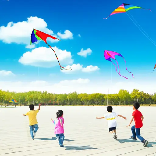 孩子们在广场上放风筝。