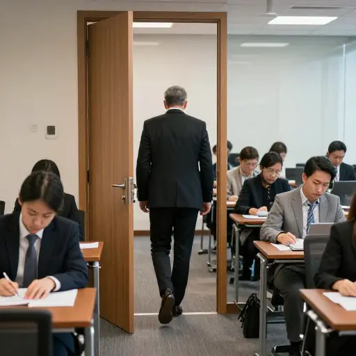 他成功地从那场乏味的会议中溜走了，没人注意到。