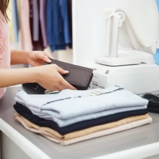 我妈妈为我们的新衣服付钱。