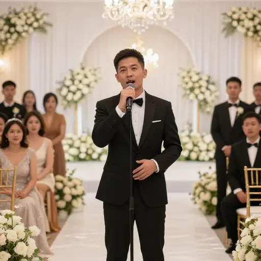 在婚礼上，他唱了一首专门为这个场合写的歌。