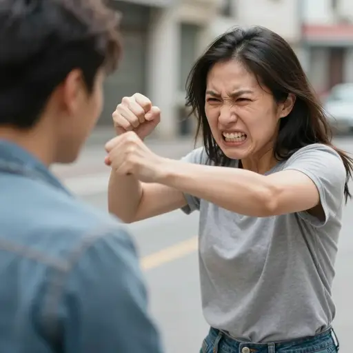 她在狂怒中打了他。