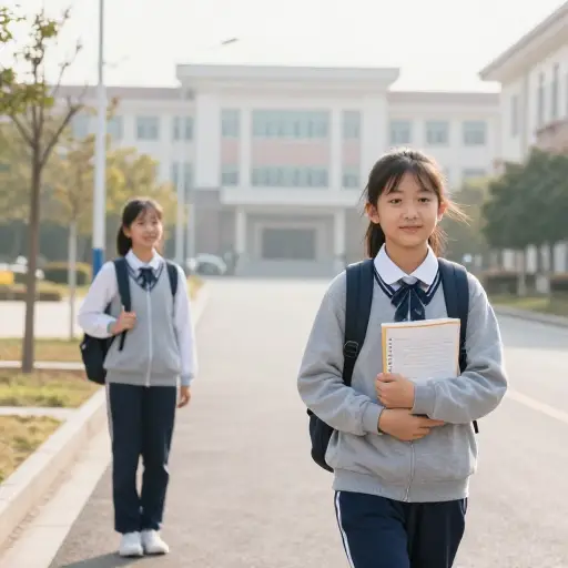 她正走路去学校时，遇见了她的朋友。