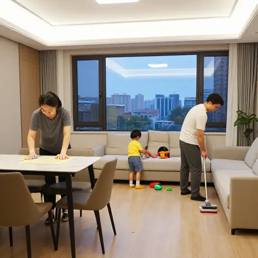 随着更多父母外出工作，家务必须由所有家庭成员分担。