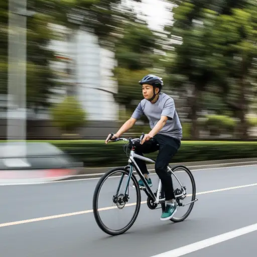 骑自行车的人沿着自行车道快速前行。