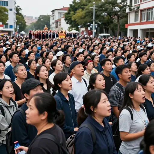 公共广场上挤满了急于一睹游行风采的观众。