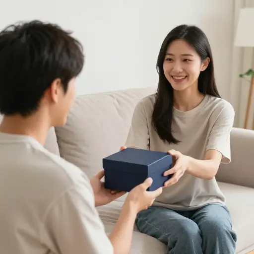 她送给他一盒巧克力。
