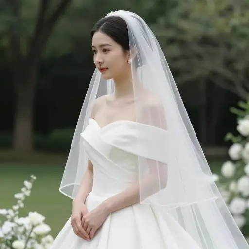 新娘在婚礼当天佩戴面纱是一种传统。