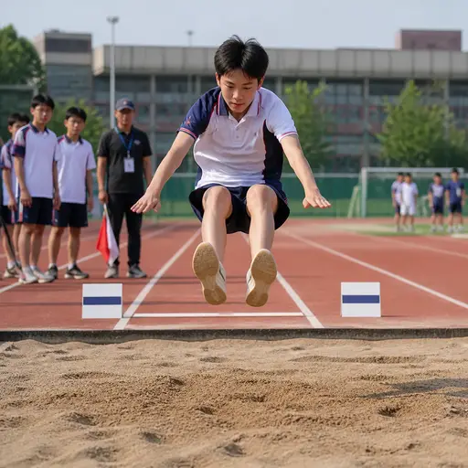 她在校运会上参加了跳远。