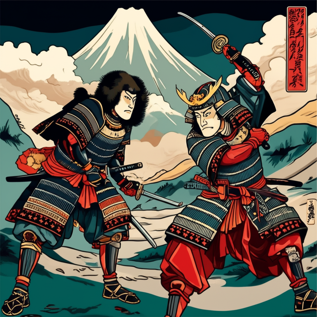 武士们挥舞着他们的武士刀。
